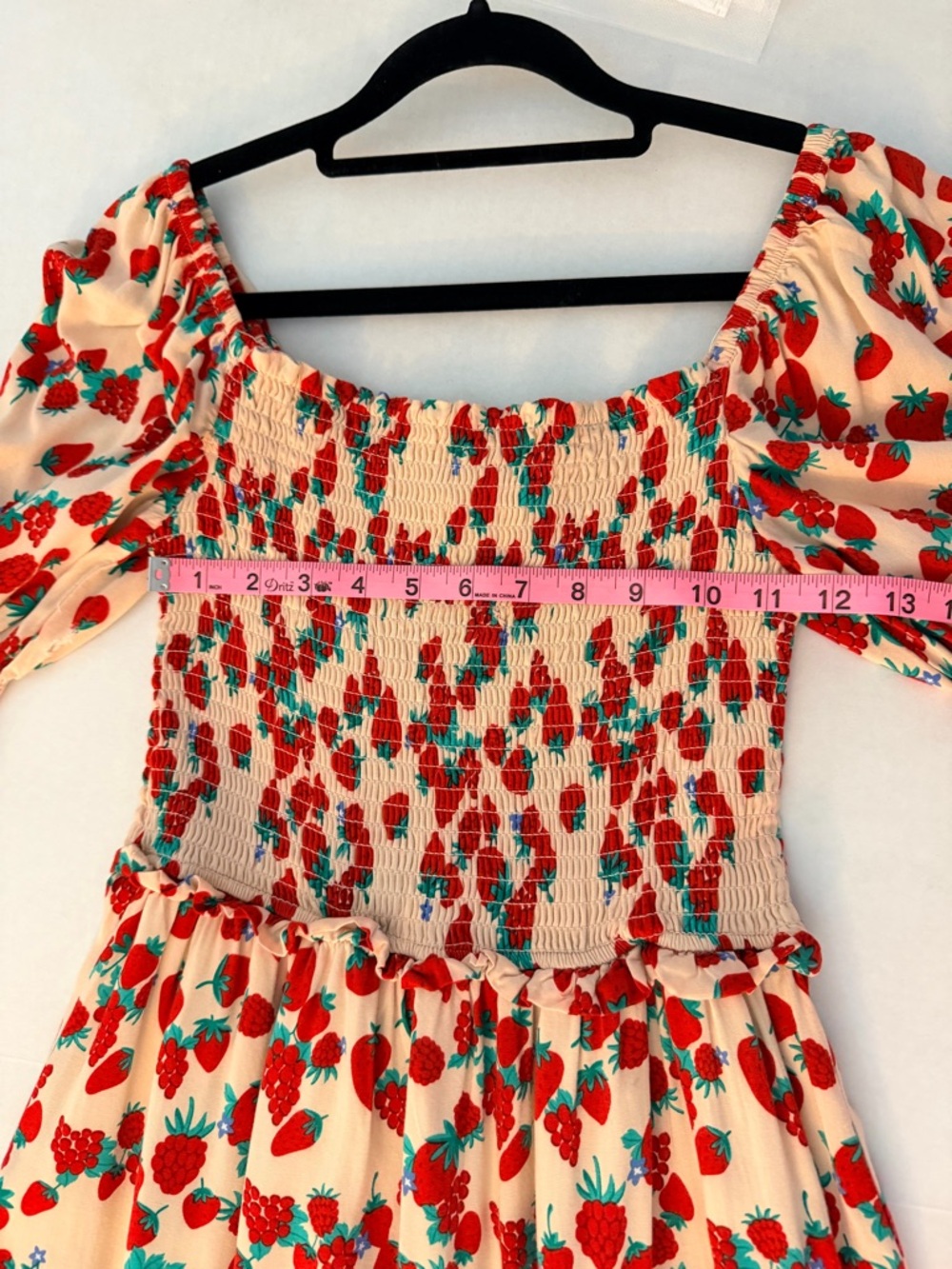 Betsey Johnson Flowy Strawberry & Raspberry Print Smocked Maxi Dress, Size S - Picture 5 of 12